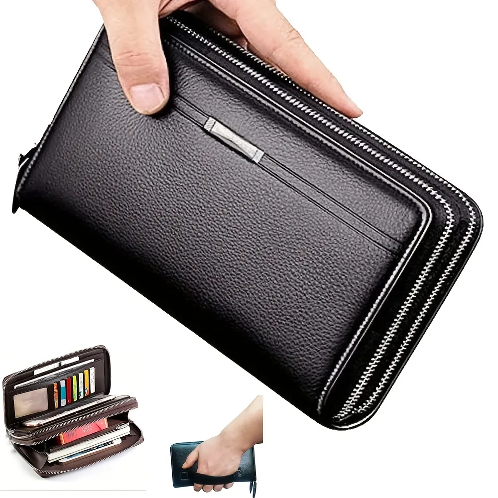 Mens Wallet Long Purse Leather Clutch Large Business Handbag Phone Card Holder Case Gift for Men
