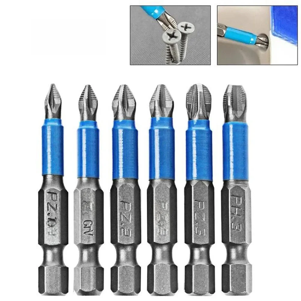 6Pc Bits Set Alloy Steel 50mm Impact Anti Non-Slip Magnetic Cross Tip PH1/PH2/PH3/PZ1/PZ2/PZ3 For