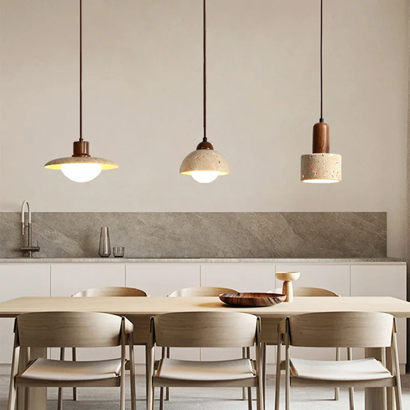 SANDYHA Retro Yellow Hole Stone Bedside Small Pendant Lamp Creative Designer Led Lighting for
