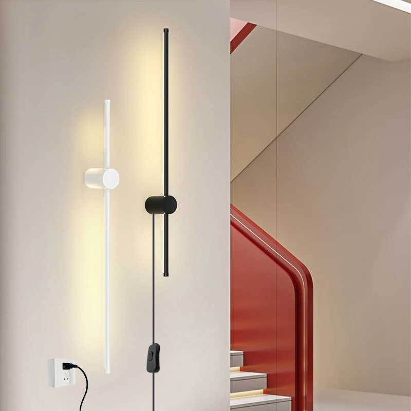 LED Wall Lamps with EU Plug Switch for Living Room Indoor Black Gold White LED Wall Lights Wall