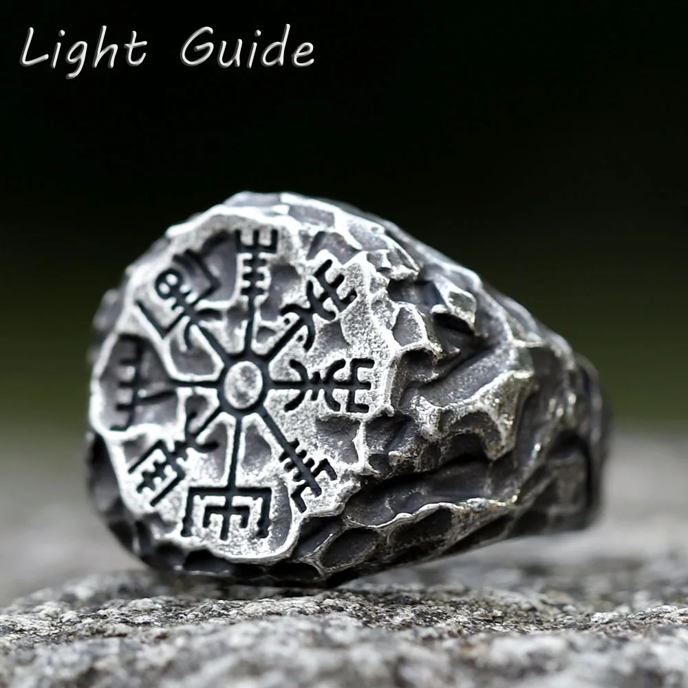 2022 NEW Men's 316L stainless-steel rings Viking Runes Compass Totem Odin Meteorite Fashion Jewelry