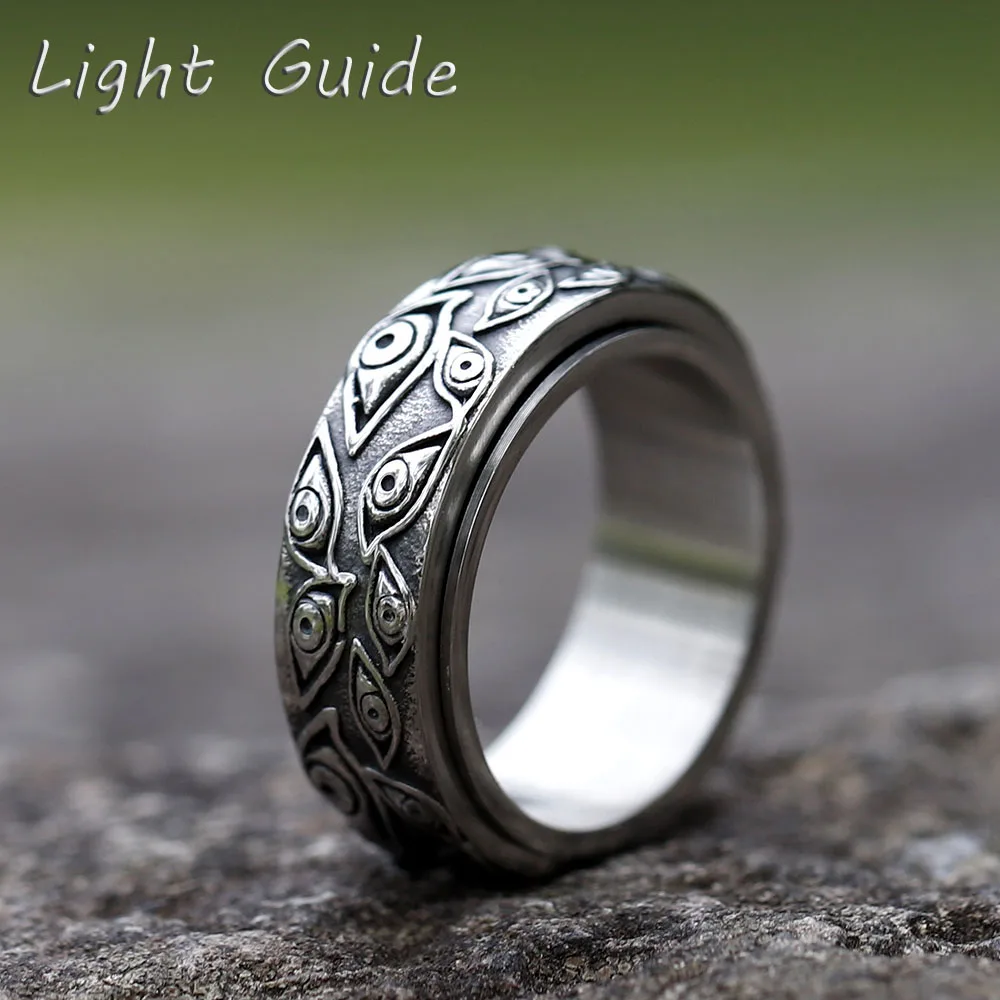 2022 NEW Men's 316L stainless-steel Rotatable rings Japanese Mythology Carved Eyes ring for teens