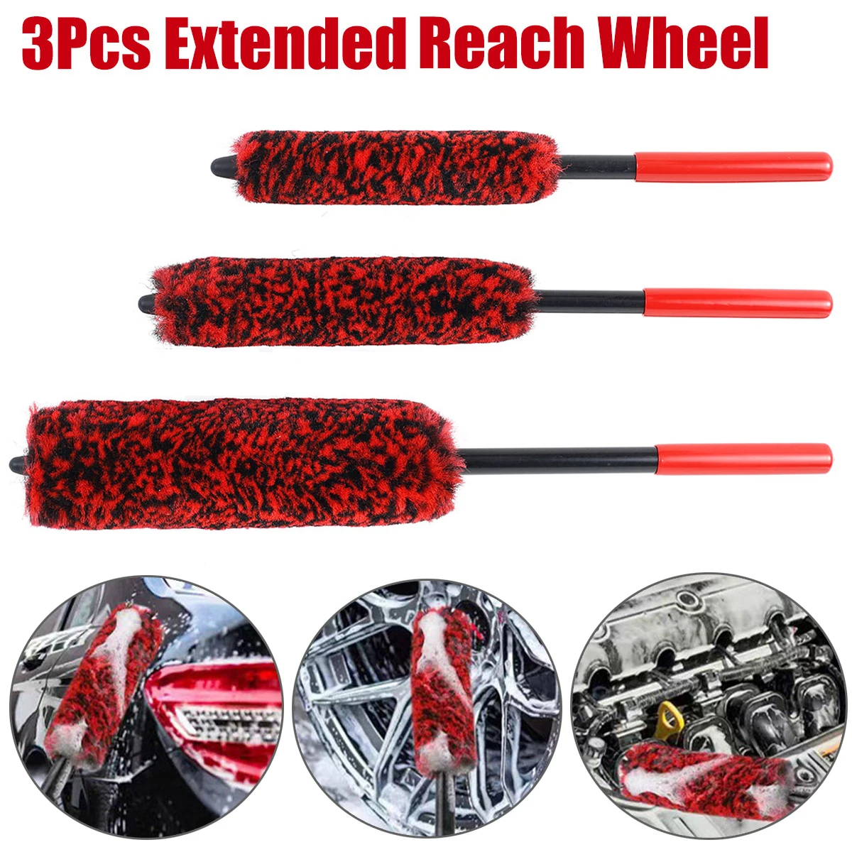 3Pcs Wheel Cleaning Brush Kits Retractable Handle Car Wheel Rim Detailing Brushes for Auto Exhaust