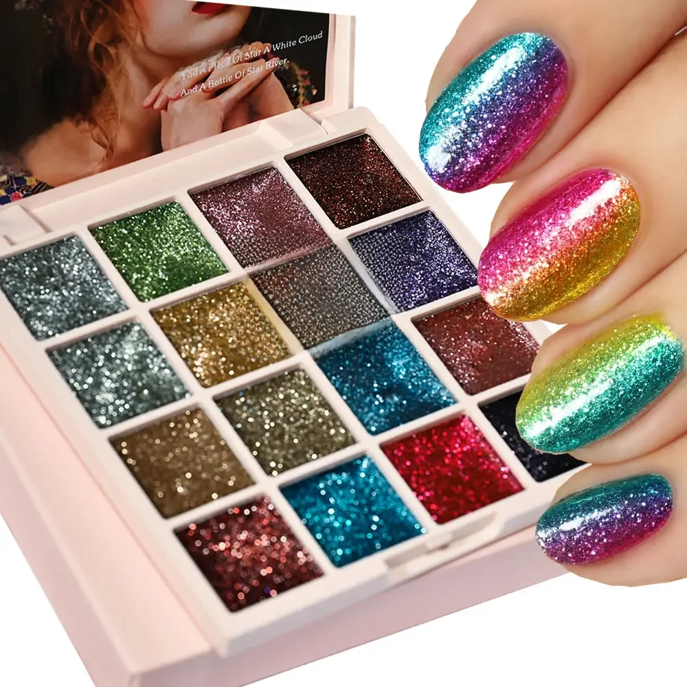 16 Colors Glitter UV Gel Polish Palette Japanese Solid Soak Off Cream Jelly Gel Nail Art Semi