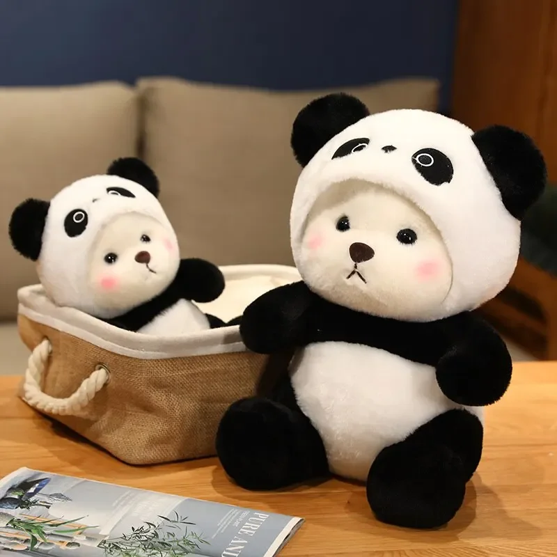 26cm New Kawaii Panda Plush Toy Soft Stuffed Bear Turn Into Panda Animal Doll Lovely Style Sleeing