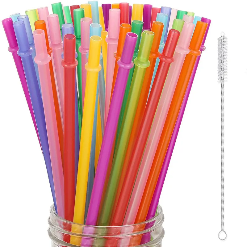 20pcs 23cm Long Hard Plastic PP Straws Reusable Drinking Straw with Ring for Tumblers with Cleaning