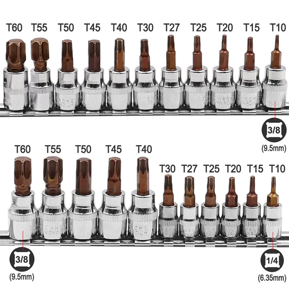 11Pcs Drive Socket Set Torx Screwdriver Bits 3/8 1/4inch Wrench Socket Adapter T10 T15 T20 T25 T27