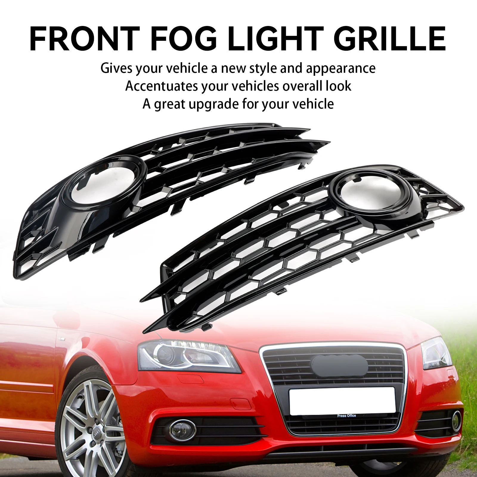 Artudatech Honeycomb Front Bumper Fog Light Grill Cover Fit For Audi A3 8P S-Line 2009-2012 Car