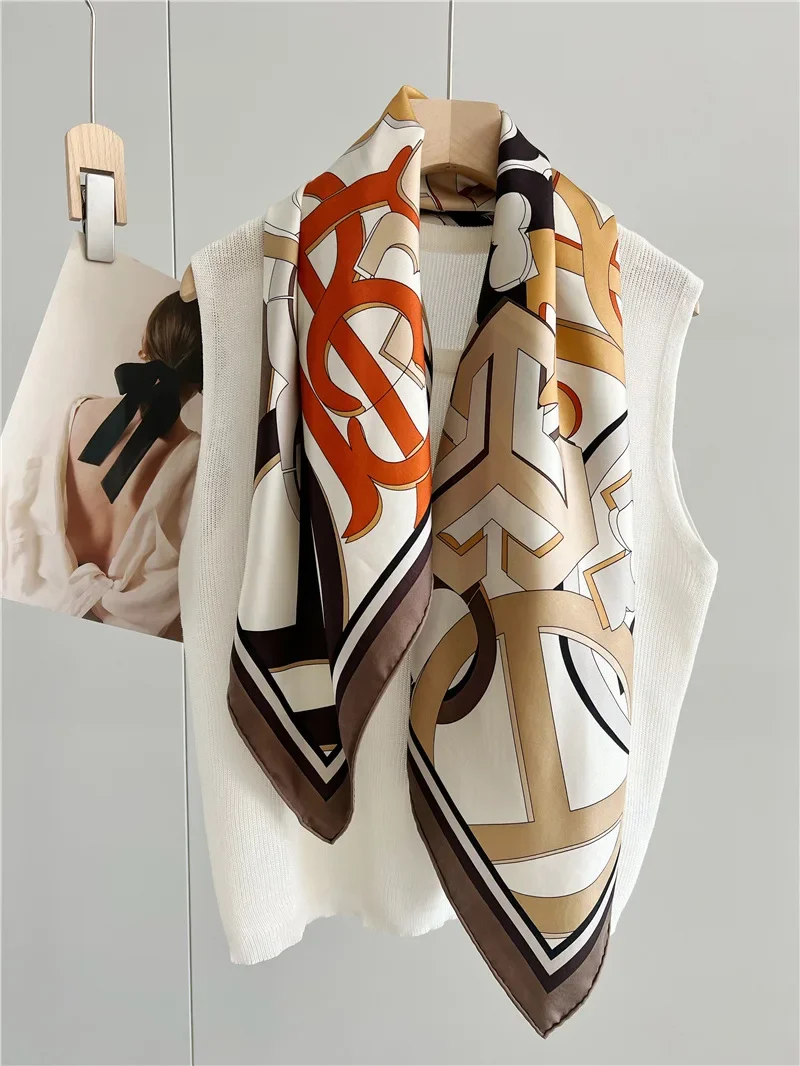 Letter Print Mulberry Silk Scarf 90CM Twill Bandanas Manual Designer Neck Head Bag Shawls Roll Edge