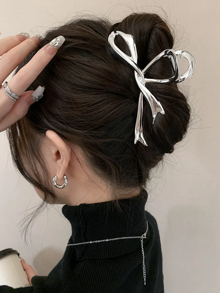 2024 New Vintage Ribbon Bow Hair Claws Exquisite Metal Hair Clip Clasp Hairpins For Women Hair