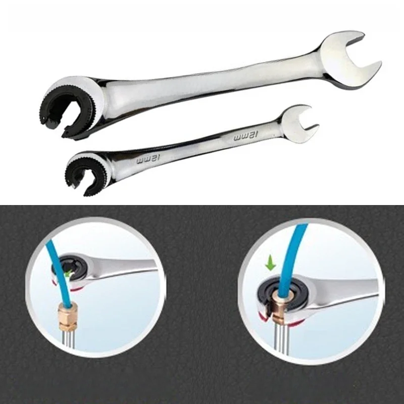 8mm-19mm Tubing Ratchet Wrench Tubing Ratchet Wrench Double Spanners Tools Oil Wrench Open end