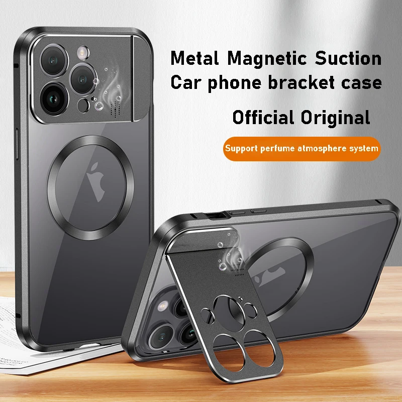 For iphone 15 14 13 Pro Max Case Magnetic Magsafe Metal Aluminum alloy phone holder Protective