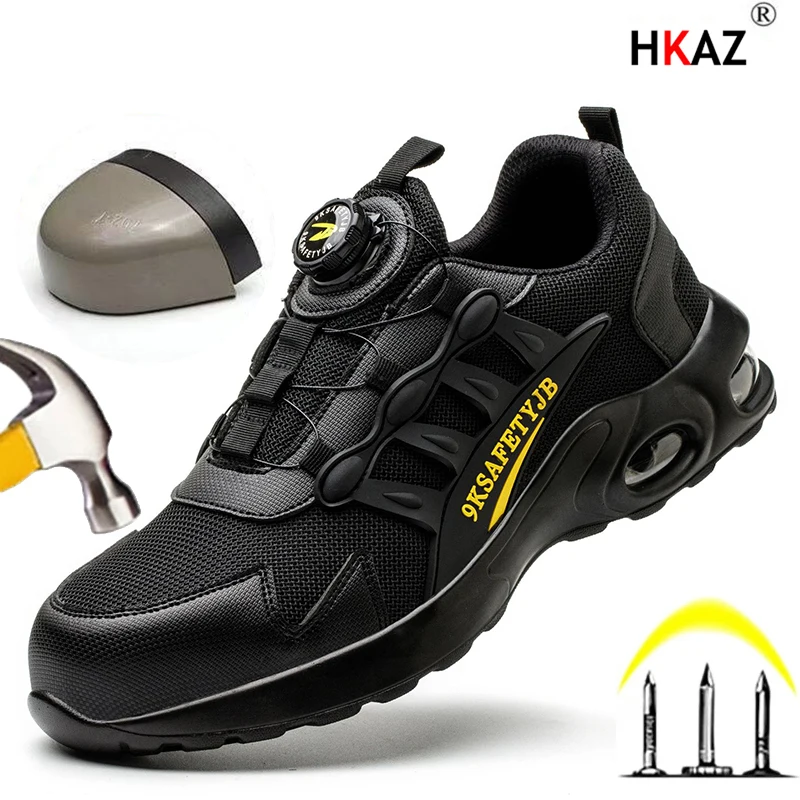 Quality Air Cushion Safety Shoes Men Rotary Buckle Work Shoes Indestructible Sneakers Puncture-Proof