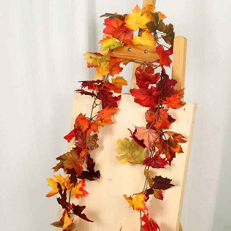 Artificial Autumn Fall Maple Leaves Vine Garland Hanging Plant For Home Garden Wall Doorway Backdrop
