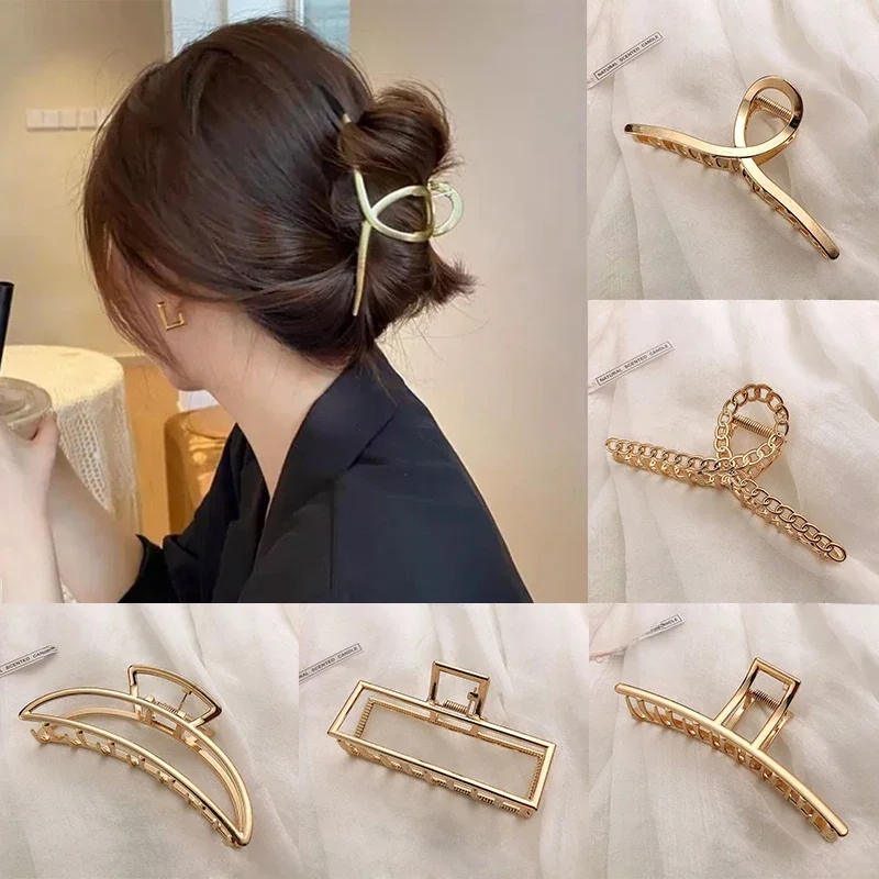 Fashion Metal Hair Claw For Women Gold Silver Color Cross Crab Hair Clip Korean Elegant Geometric
