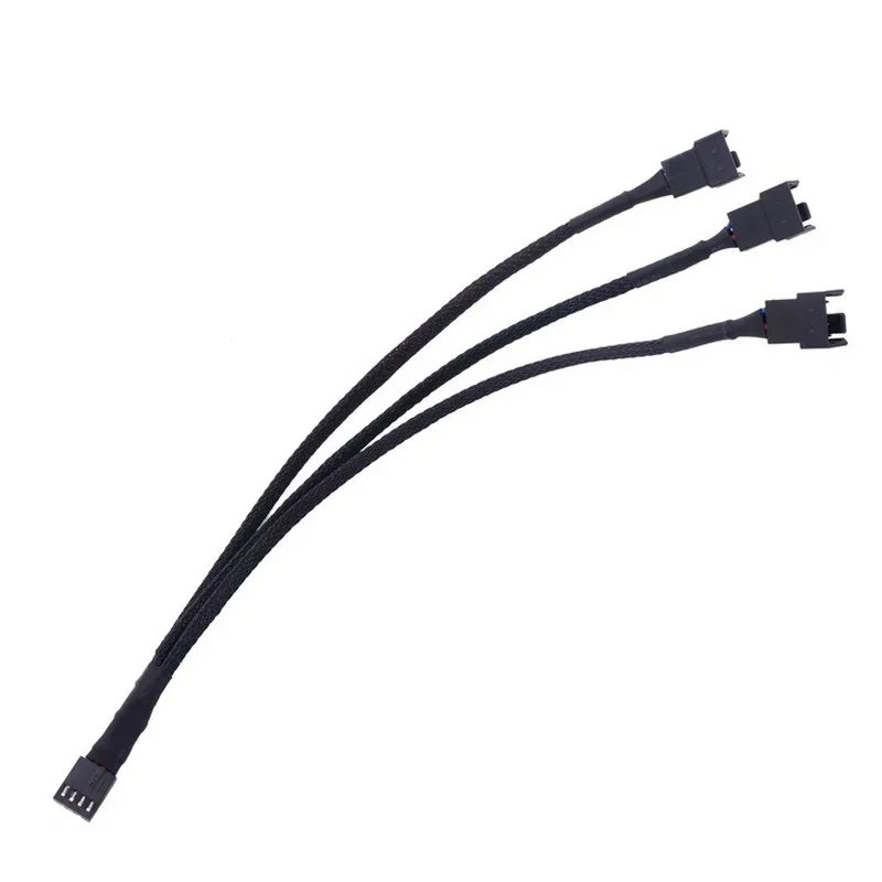 High Quality 4 Pin PWM Fan Cable 1 To 3 Ways 1PC Splitter Black Sleeved 27cm Length Extension Cable