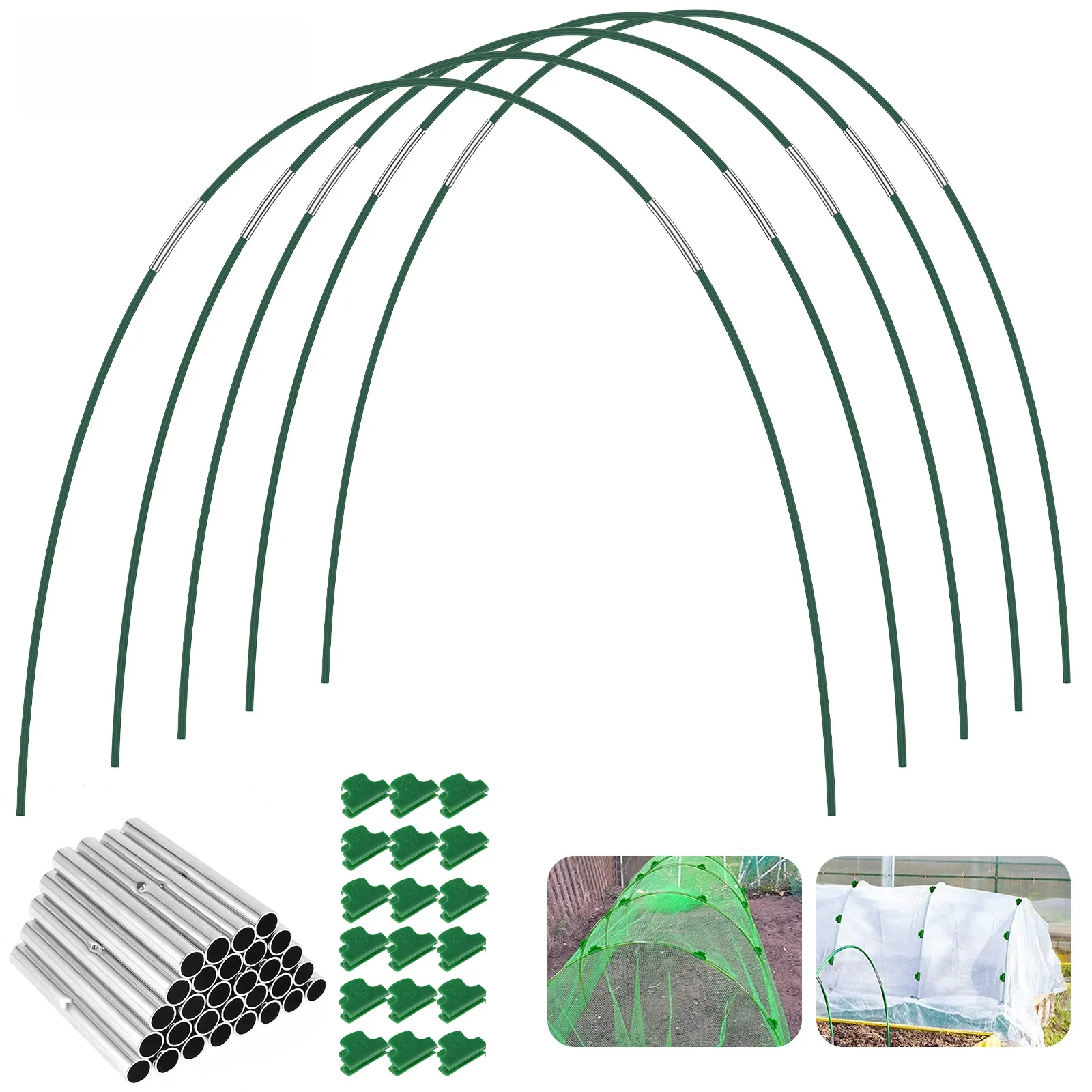 17 In 15/36Pcs Greenhouse Hoops Frame Tunnel Kit with 18 Clips Detachable Garden Hoops Rust-Free