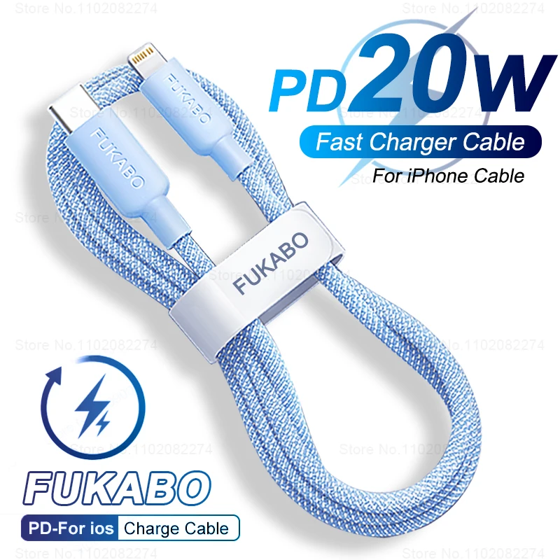 FUKABO PD 20W USB C Cable For iPhone 13 12 11 14 Pro Max Mini 7 8 Plus XR X XS SE Type-C Charger