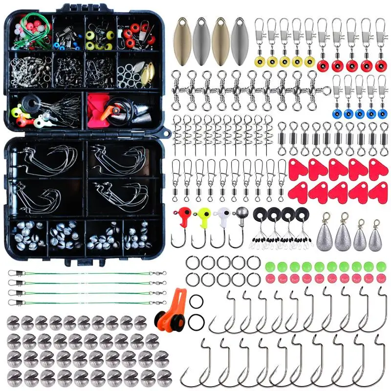 187pcs Fishing Tools Accessories Kit Set Including Fishing Hooks Sinker Weights Fishing Set With