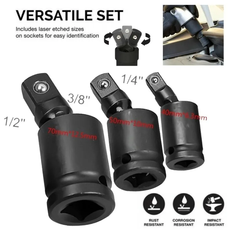 360 Degree Swivel Knuckle Joint Air Impact 1/2 3/8 1/4 Inch Wobble Retractable Socket Adapter for