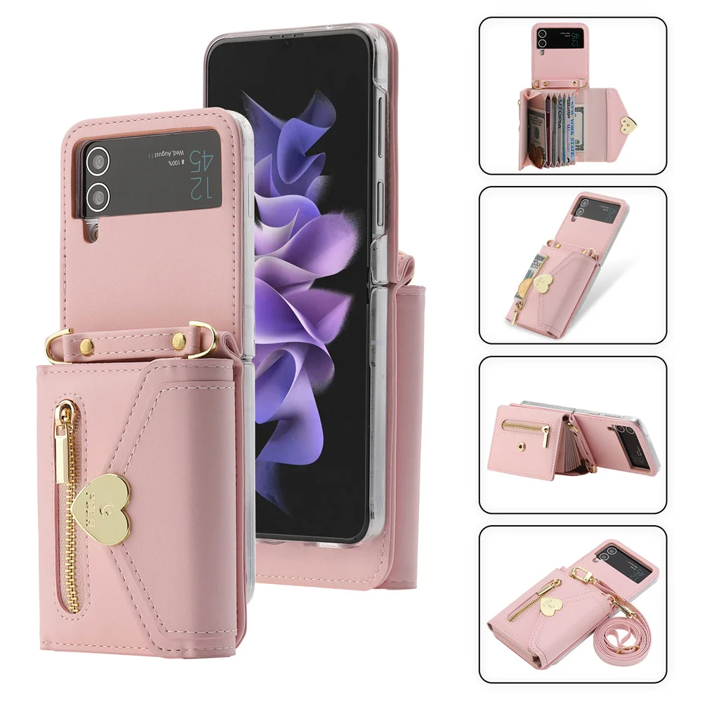 Crossbody Wallet Phone Case for Samsung Galaxy Z Flip5 ZFlip4 Z flip 3 5G Love Card Holder Purse