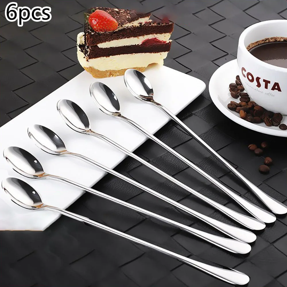 6PCS 304 Stainless Steel Coffee Spoon Ice Cream Dessert Tea Stirring Spoon For Picnic Kitchen