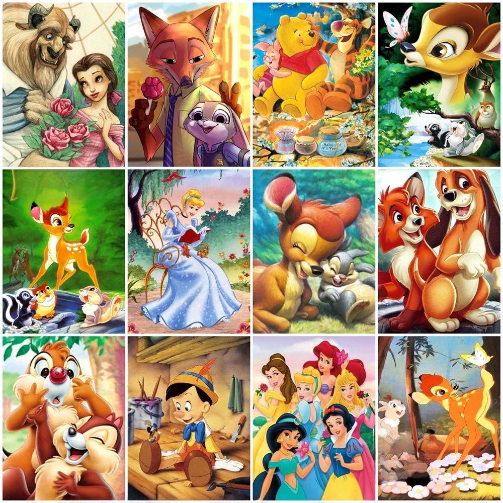 Disney Princess 5D Diamond Painting Winnie The Pooh Full Drill Mosaic Bambi DIY Cross Stitch