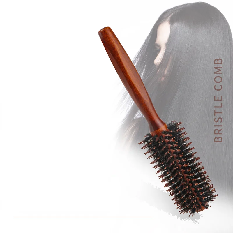 3 Sizes Anti Static wood Boar Bristle Hair Round Brush Hairdresser Styling Tools Teasing Brush For