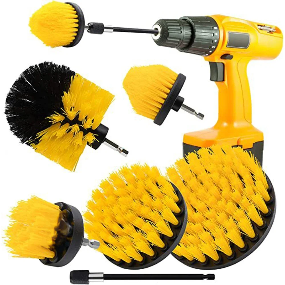 Drill Brush Attachment 6pcs/Set Power Scrubber Wash Cleaning Brushes Tool Kit with Extension Clean