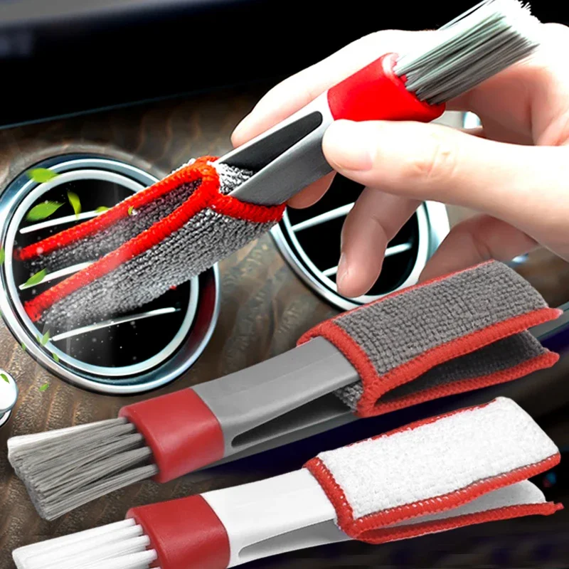 Car Wash Double Head Brushes Air Vent Cleaning Conditioner Grille Duster Wipe Auto Detailing Cleaner