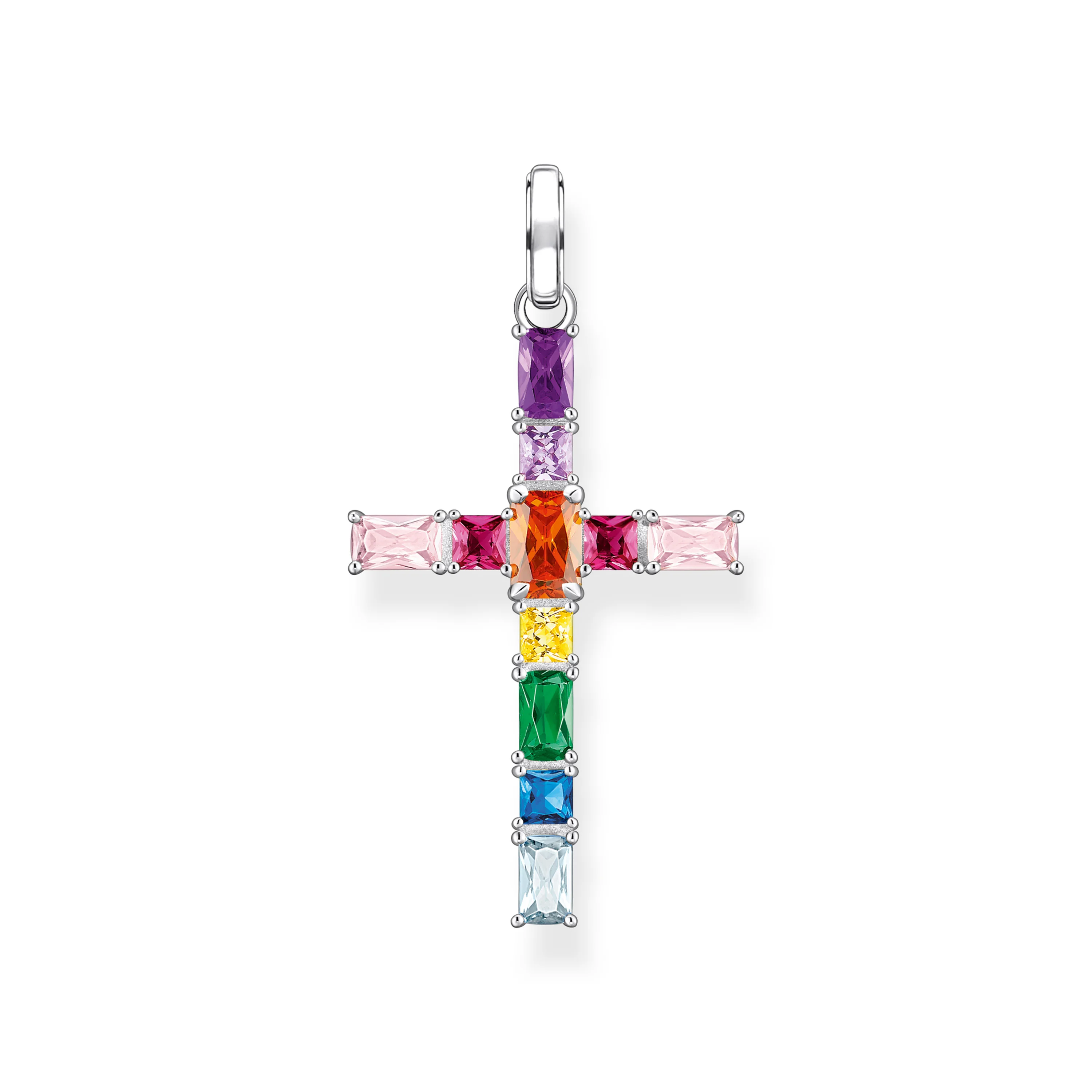 Pendant Cross with Colourful Stones Brand New Fine Jewelry Europe Style 925 Sterling Silver