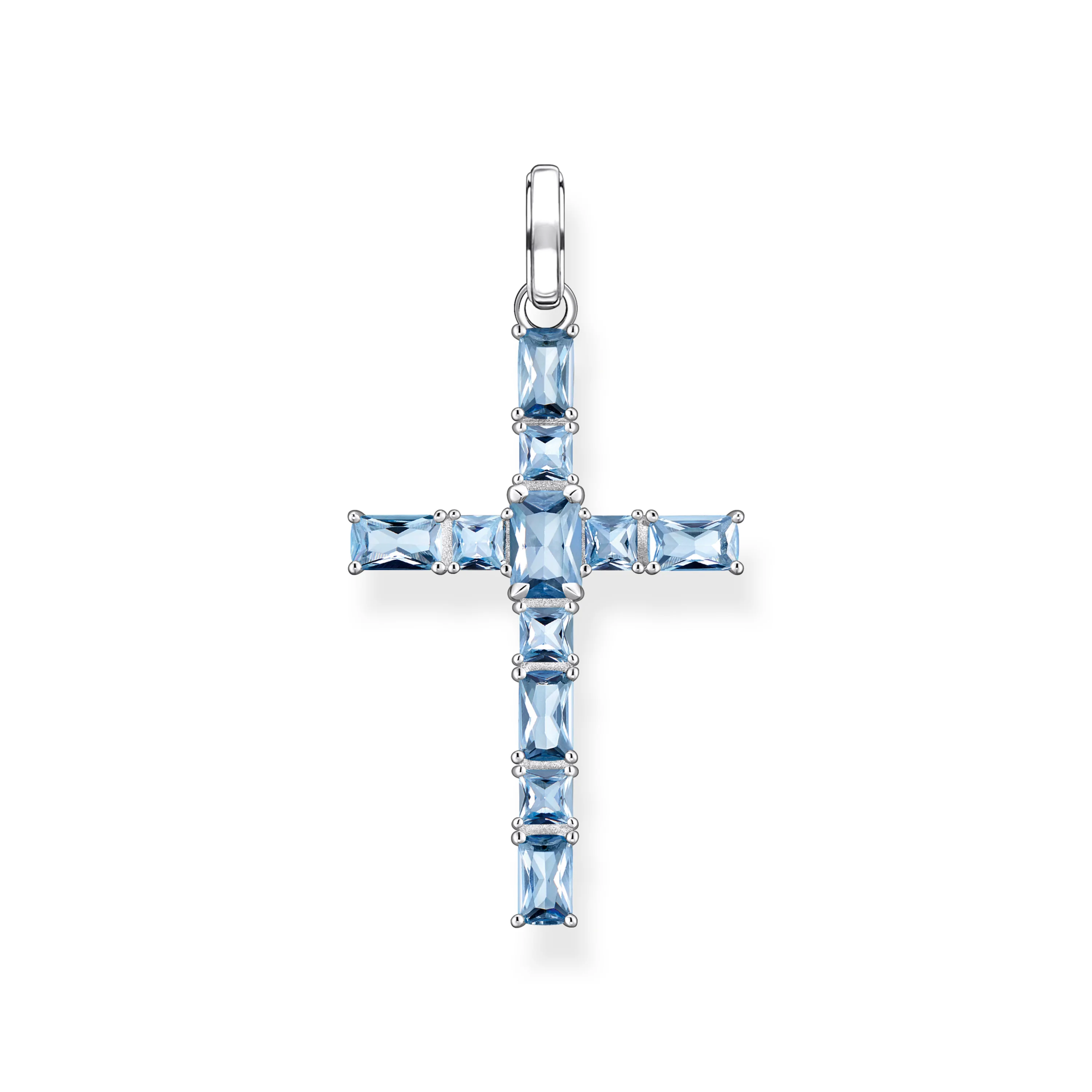 Pendant Cross with Aquamarine Stones Brand New Fine Jewelry 925 Sterling Silver Accessories Romantic