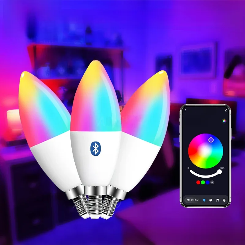 Tuya E14 Candle Lamps APP Control Smart Bulb Bluetooth WIFI RGB 220V LED Light Dimmable Smart Life