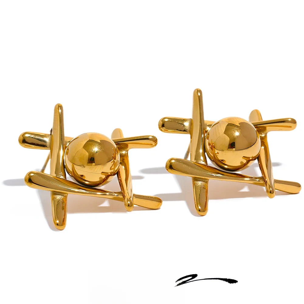 Yhpup New Stainless Steel Geometric Stud Earrings Waterproof Charm Metal Titanium Stylish Jewelry