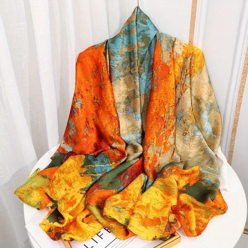 Tensili Brocade Satin Scarf Printed Silk Shawls Summer Women'S Sun Protection Cape Luxury