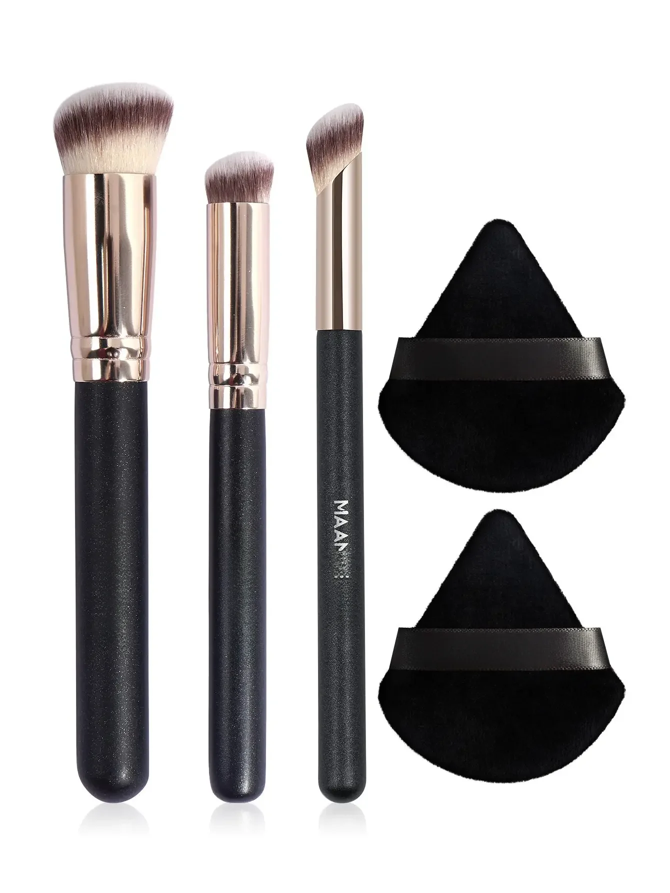 3pcs Makeup Brush Set+2pcs Triangle Dry Air Cushion Puff Foundation Concealer Makeup Sponge Women