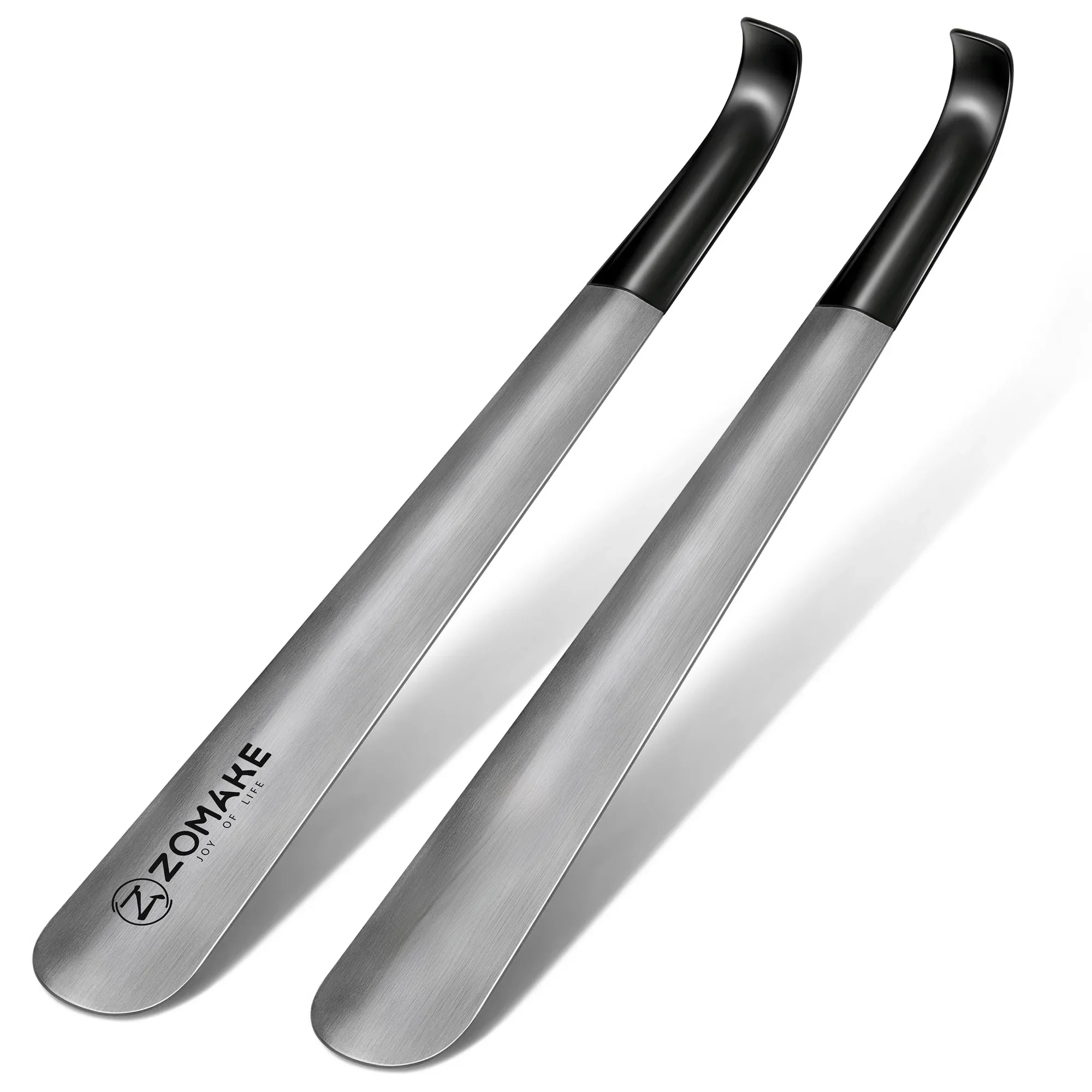 2Pcs Metal Long Handle Shoe Horn 16.5" Shoehorn Helper for Boots Flexible Lifter Spoon Professional