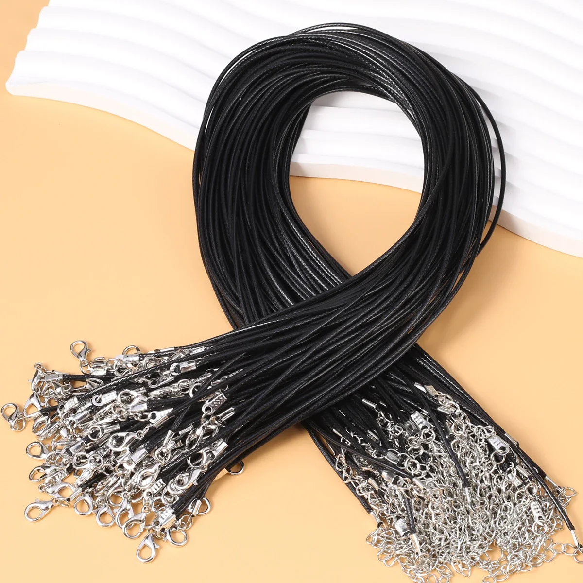 10/20/50Pcs Braided Adjustable Black Leather Rope Wax Cord DIY Handmade Necklace Pendant Lobster