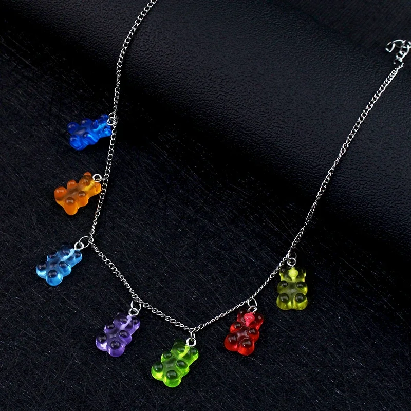 Fashion Sequin Resin Bear Gummy Pendant Necklace Girl's Birthday Gift Cartoon Colorful Animal