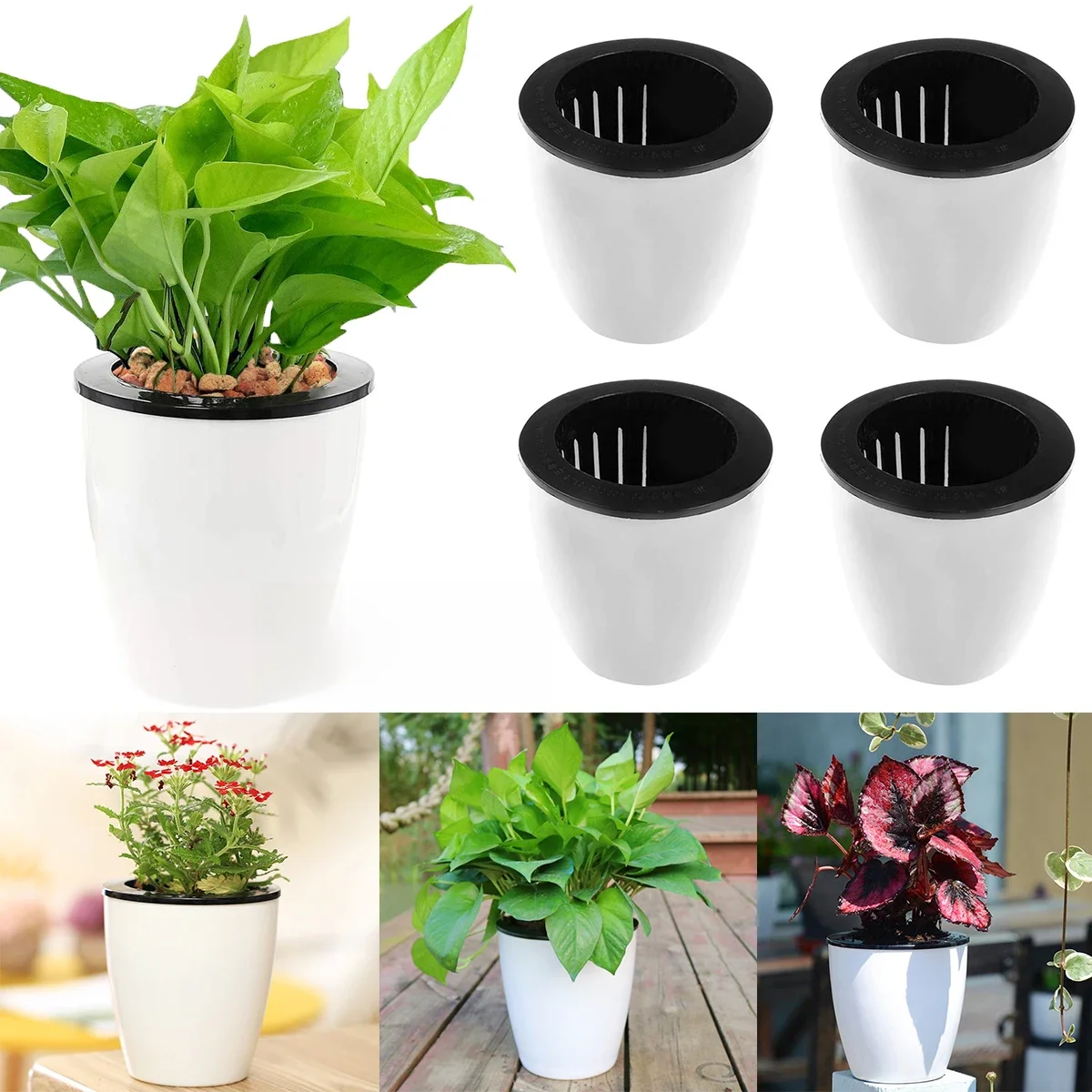 6Pcs Self Watering Pots With Cotton Rope for Indoor Plants 4.7 Inch Self Watering Flower Pot