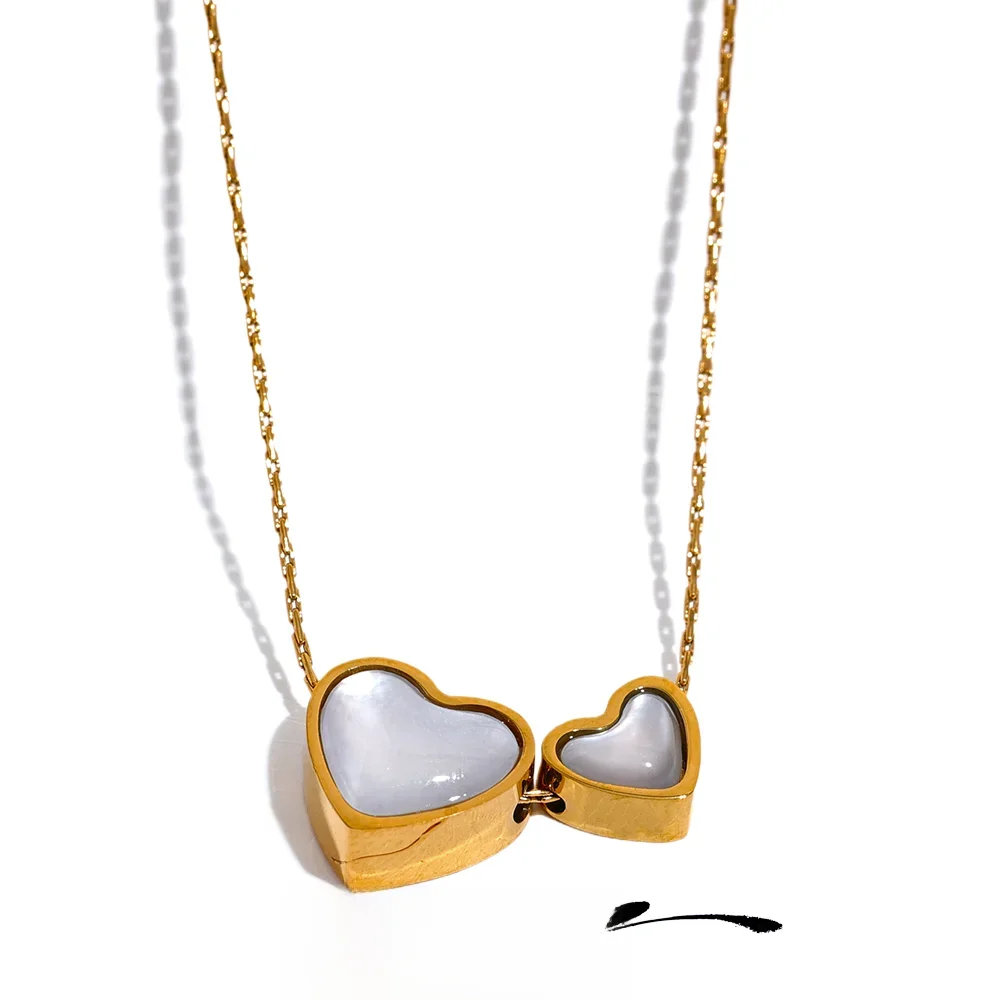 Yhpup Chic Stainless Steel Natural Shell Heart Pendant Necklace for Women Gold Color Romantic Charm