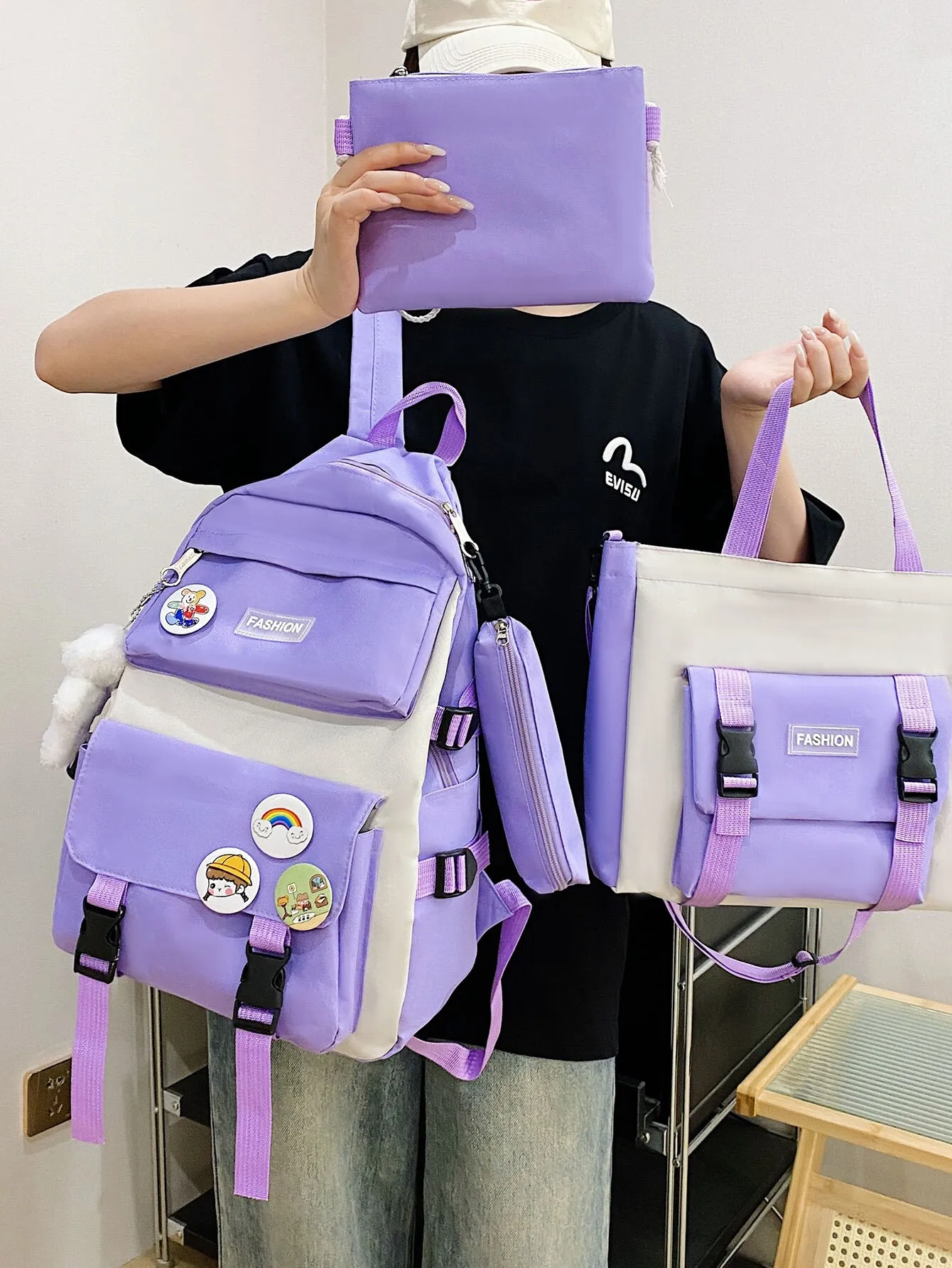 3PCS Large Capacity Children's Teen School Bag Four-piece Bag  Handbag Student Backpack