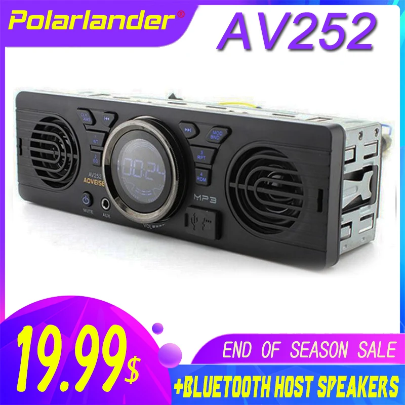 Car Radio MP3 Audio Player AV252 1 Din Bluetooth Hands-free Stereo FM Builtin 2 Speakers Supports