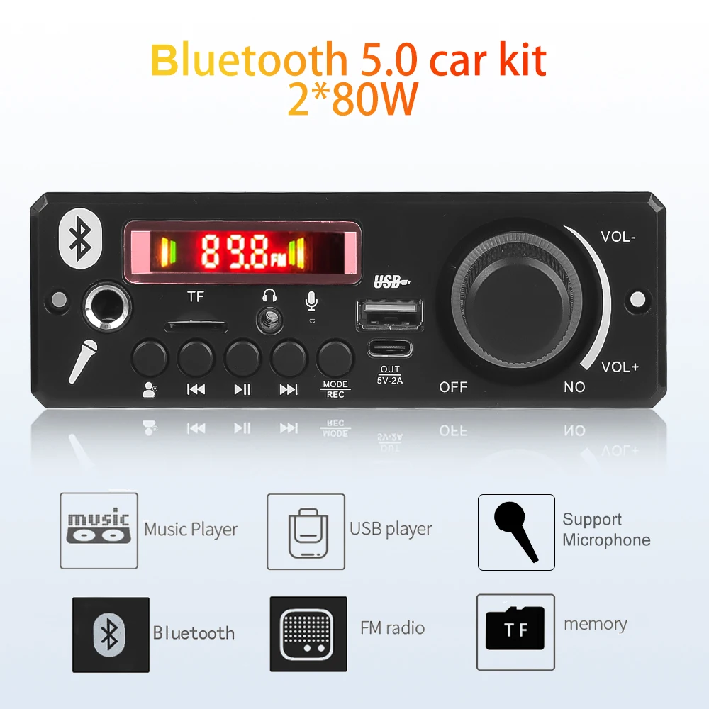 Bluetooth 5.0 MP3 Decoder Board 2*80W 160W Amplifier Audio Player 12V DIY MP3 Player Car FM Radio