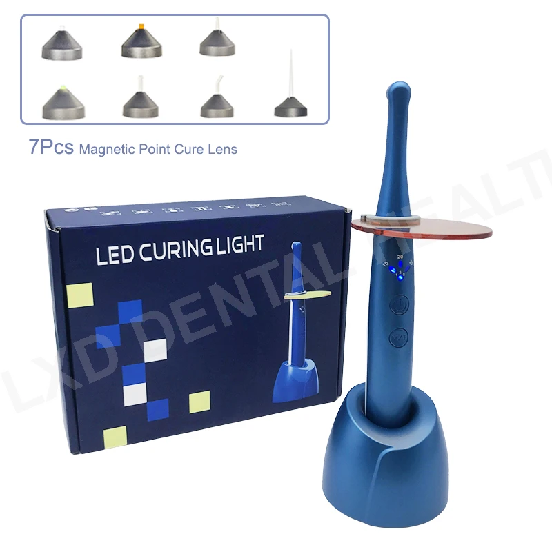 Dental LED Curing Light Wireless Lamp with 7Pcs Magnetic Point Cure Lens Dental Polymerize Resin