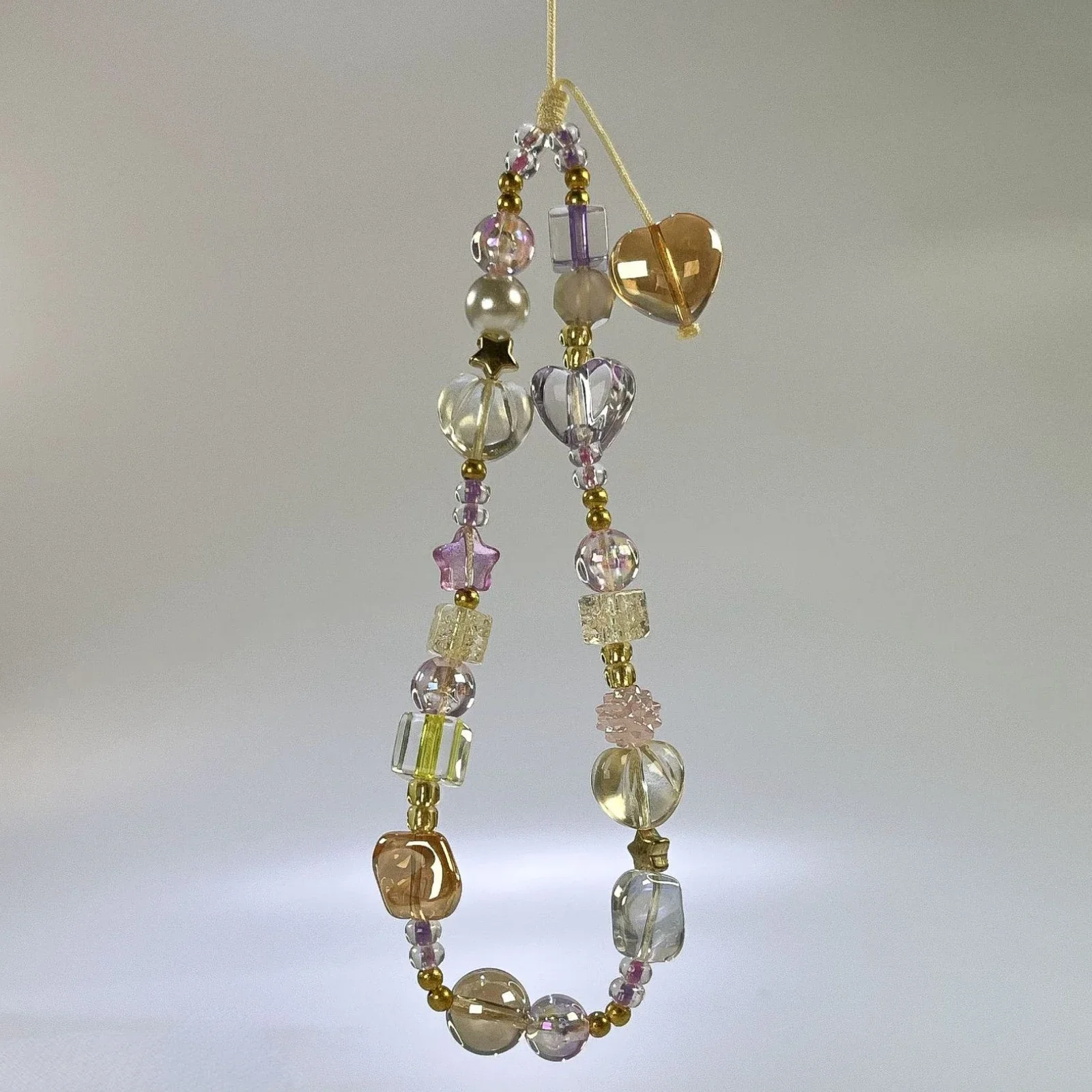 Y2K Flower Garden Purple Gold Phone Chain Charm Strap Beautiful Cellphone Lanyard Clear Heart Star
