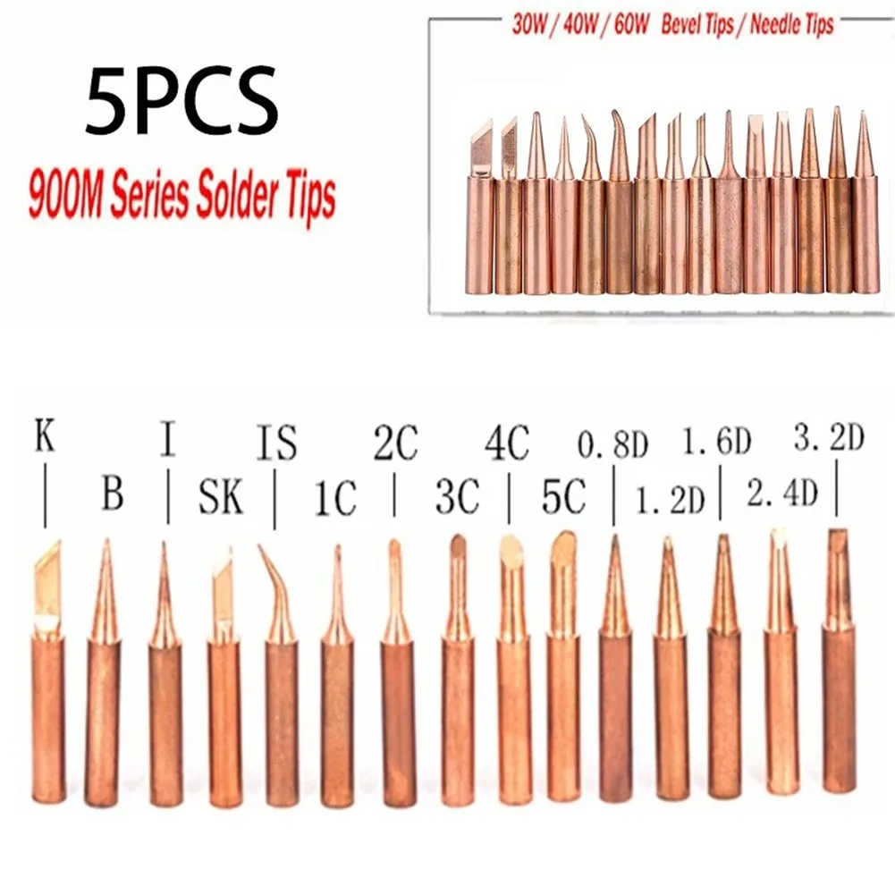 5pcs 900M-T Copper Soldering Iron Tips Lead-Free Welding Solder Tip 933.907.951 Soldering Tools