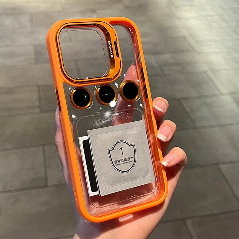 Lens Metal Ring Protector Stand Phone Case For IPhone 15 12 13 14Pro Max 11 Camera Glass Protection