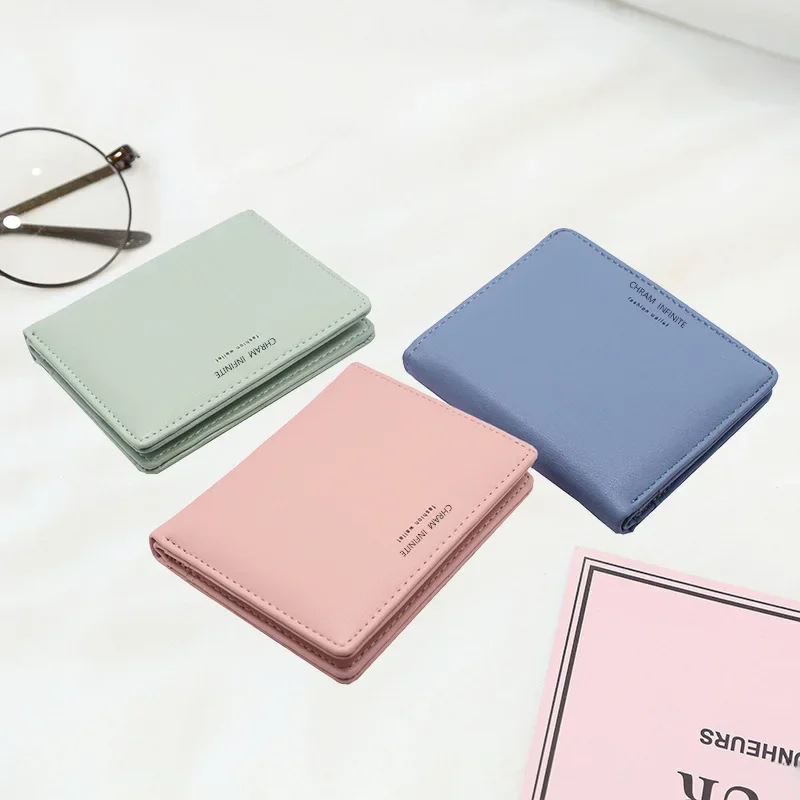 Women's simple letter bifold short wallet, thin solid color versatile credit card holder, casual and