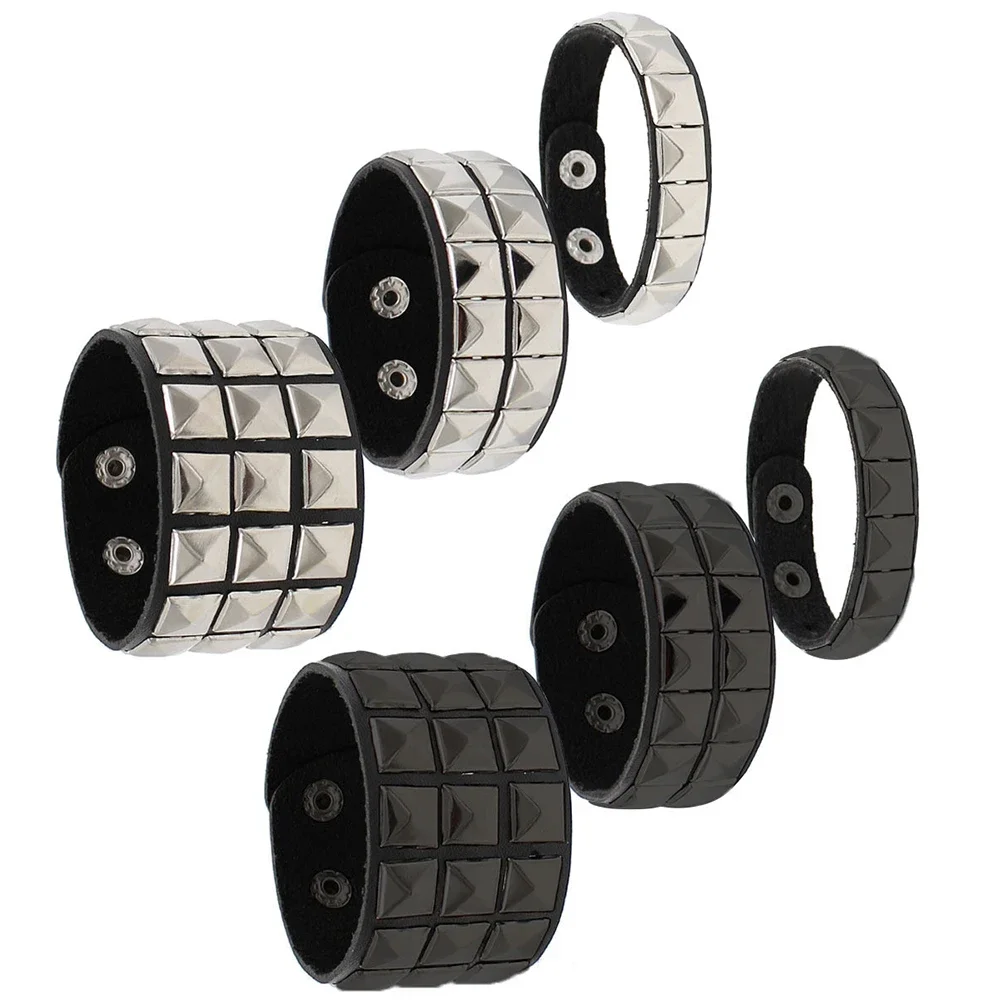 Punk Fashion Men Black Cuff Leather Bracelet Wristband Metal Rivets Stud Charm 80s Wrap Bangle for